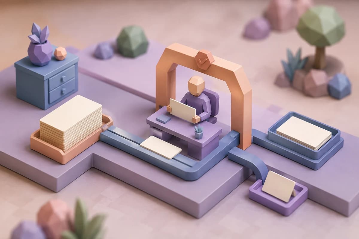 A miniature request workflow with a human review point and a separate path for exceptions